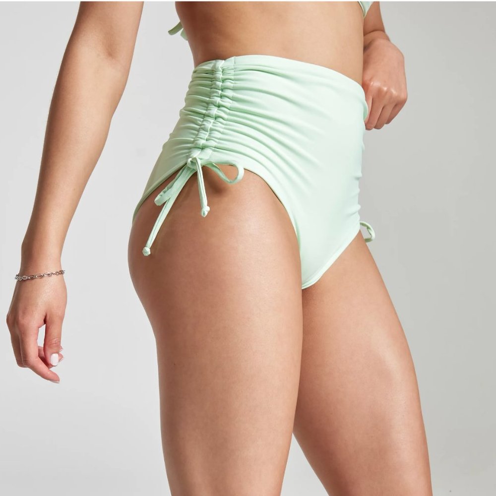 🌸 CALIA Bikini Tie Back Top XL - Ruched Side Tie High Rise Bottom XXL Pistachio - Picture 8 of 14